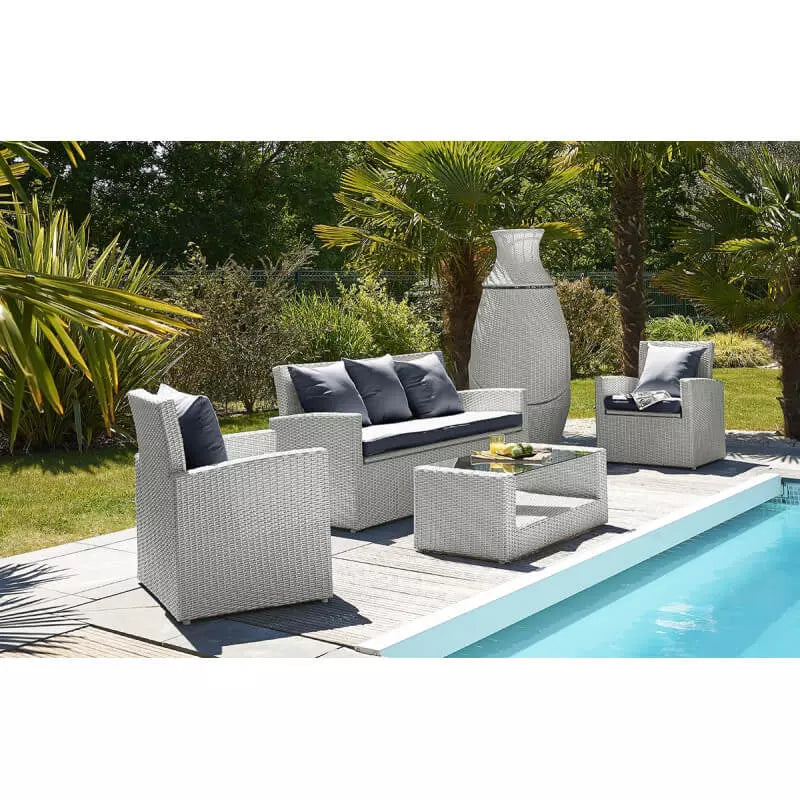 Low designer garden furniture in woven resin 5 places
