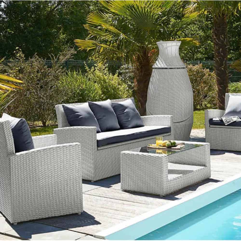 Low designer garden furniture in woven resin 5 places