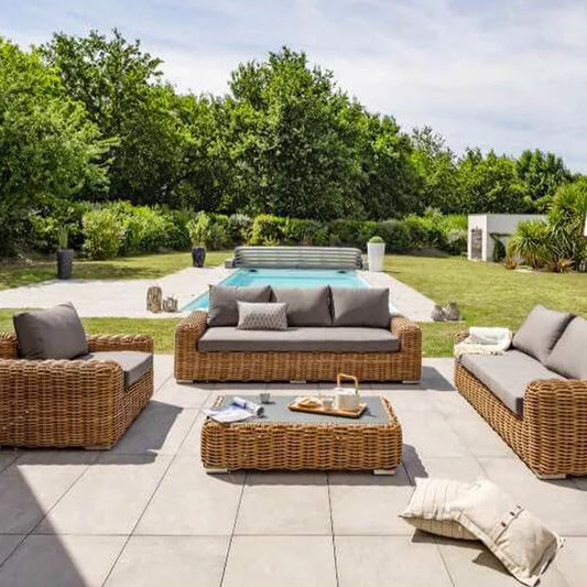 Low Borabora 6-seater garden furniture in woven resin