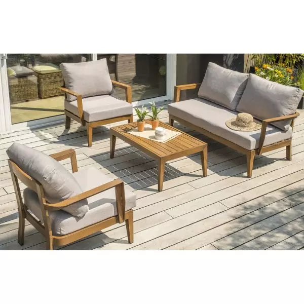 Low designer garden furniture in imitation wood 4-seater aluminum